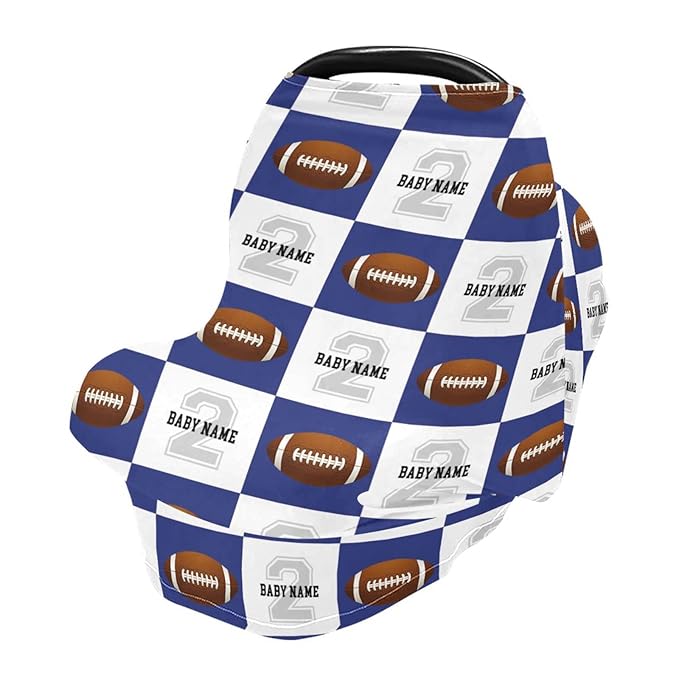 Personalized Baby Car Seat Cover for Babies, Custom Name Baby Car Seats Canopy for Boys, Nursing Breastfeeding Stroller Covers for Infant Newborn, Shower Gift (Football Blue)