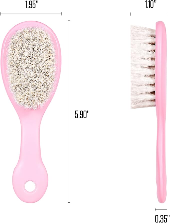 BRADYS HOUSE - 3 Piece Baby Hair Brush and Comb Set for Newborns and Toddlers (Pink)