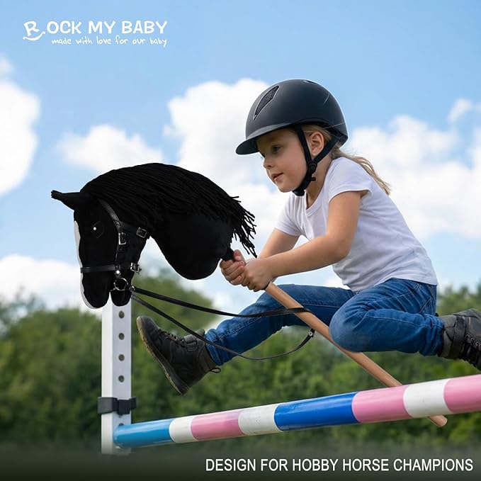 ROCK MY BABY Hobby Horse with a Detachable Bridle Plush Stuffed Stick Horse with Award Ribbon for Kids 3+ Years Old (Black)