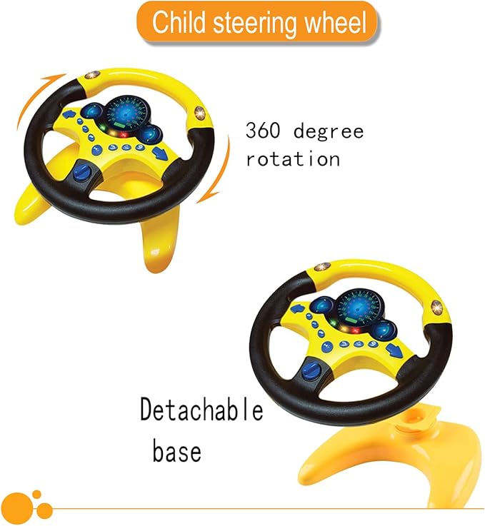 RedCrab Steering Wheel Car Driving Simulated Toy with Light and Music for Kids, Pretend Driving Seat Toys,Baby Electric Early Learning Educational Toys for Boys and Girls(Orange)