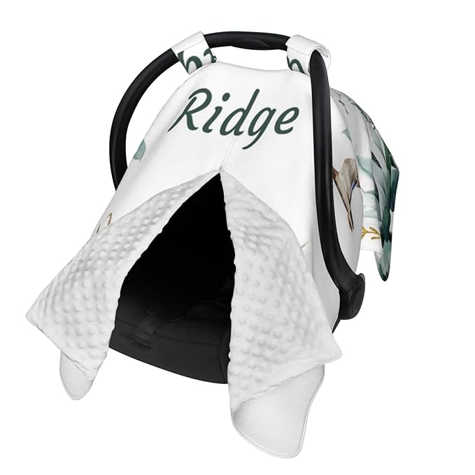 Custom Baby Car Seat Canopy with Name, Personalized Stroller Baby Car Seat Covers for Boys Girls, Minky Nursing Carseat Cover for Breastfeeding, Car Seat Canopies for Infant Newborn(Wild Duck)