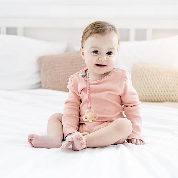 TenderBabe Silicone Pacifier Clip for Baby Girls and Boys, Pack of 6 Soft Flexible Paci Binky Clips with One-Piece Braided-Style Design,BPA-Free Baby Essentials