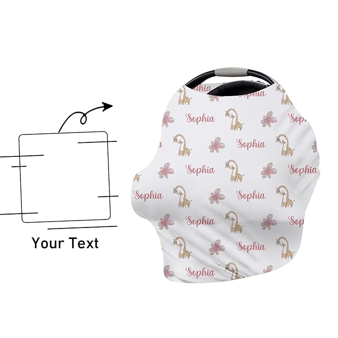 Personalised Infant Car Seat for New Parents - Baby Carseat Cover, Breast Feeding Pink Giraffe Print Cover, Multi -Function pad for Boys Girls Toddlers - Christmas Gifts for Parent Babies(27"x29")