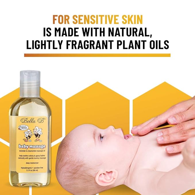 BELLA B Baby Massage Oil 3.3 oz - Baby Oil Organic - Infant Massage Oil Baby - Baby Massage Oil Organic - Organic Baby Oil Lavender - Lavender Baby Oil - Massage Oil Organic for Infants