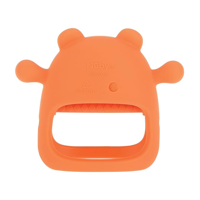 Nuby Silicone Wrist Teething Mitten - Baby Teether Ring - 3+ Months - Coral Bear