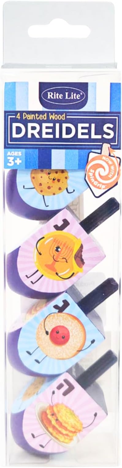 Rite Lite Whimsical Foods Dreidel Hanukkah Gift Set of 4 Fun Chanukah Decor Judaica Goodie Bag with Jelly Donut, Cookie, Noodle Kugel, Latke Design | Jewish Holiday Party Favors Hostess Gifts