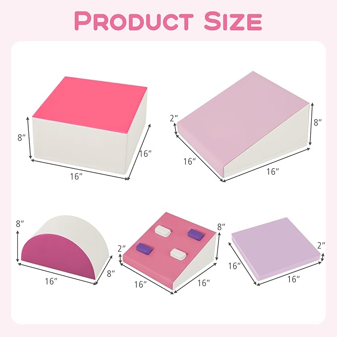 Olakids Climbing Toys for Toddlers, 6 Pieces Baby Foam Blocks Soft Play Set with PU Leather, Indoor Kids Climb and Crawl Sliding Activity Structure Gym Playground Climber (Peach)