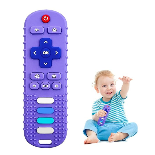 Silicone Teething Toys for Babies, Remote Control Shape Silicone Teethers, Cute Chew Toys for Boys and Girls,BPA Free Teether Early Educational Sensory Toy Purple