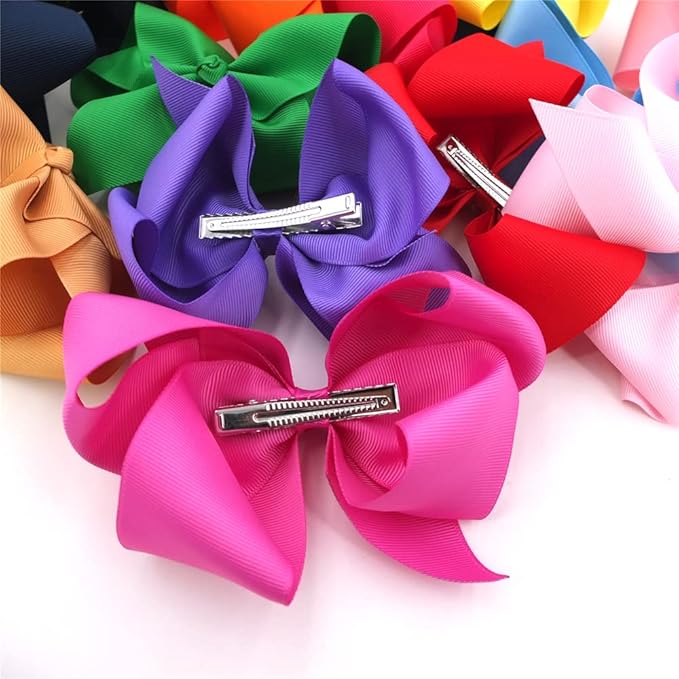 24 Pack 6 Inch Hair Bow Clips for Little Girls Grosgrain Ribbon Bow Alligator Clip Toddler Baby Girl Kids Teens Jojo Bows Hair Accessories (24 Colors/6 Inch)