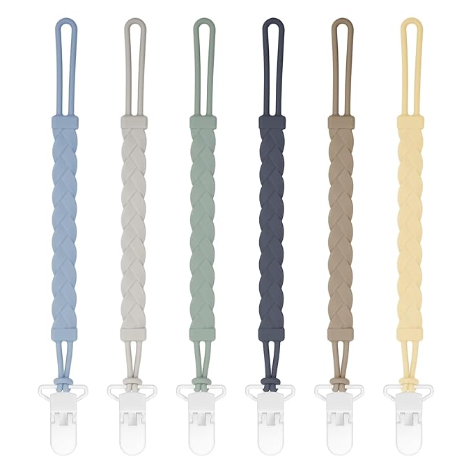 Pacifier Clips, 6-Pack Silicone Pacifier Holder Clip with Stylish Round Design, 100% Food Grade Silicone, Safe Essentials for Newborns Baby Boys and Girls