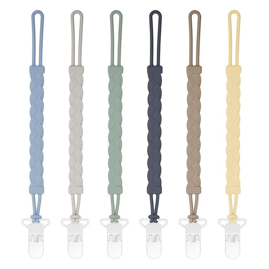 Pacifier Clips, 6-Pack Silicone Pacifier Holder Clip with Stylish Round Design, 100% Food Grade Silicone, Safe Essentials for Newborns Baby Boys and Girls