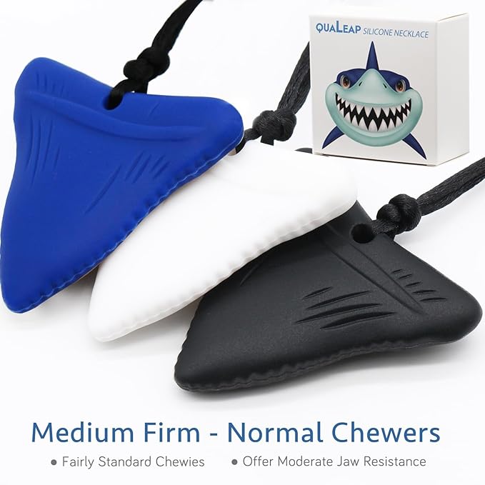 Shark Tooth Chew Necklace for Kids - Chewing Teething Necklace Teether Necklace Chew Toys Teething Toys - Chewing, Autism Sensory Teether Toy (Standard - Normal Chewer)