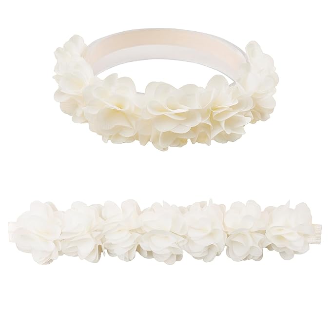 Baby Girl Flower Headbands and Bows, Stretchy Soft Nylon Floral Crown, 3pcs Handmade Hair Accessories for Newborn Infant Toddler