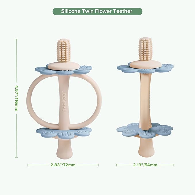 haakaa Silicone Baby Teether Toys,Nipple-Shaped End for Gum Massage,360° Baby Toothbrush Head for Self-Brushing Training,Easy to Grip- Sky Blue