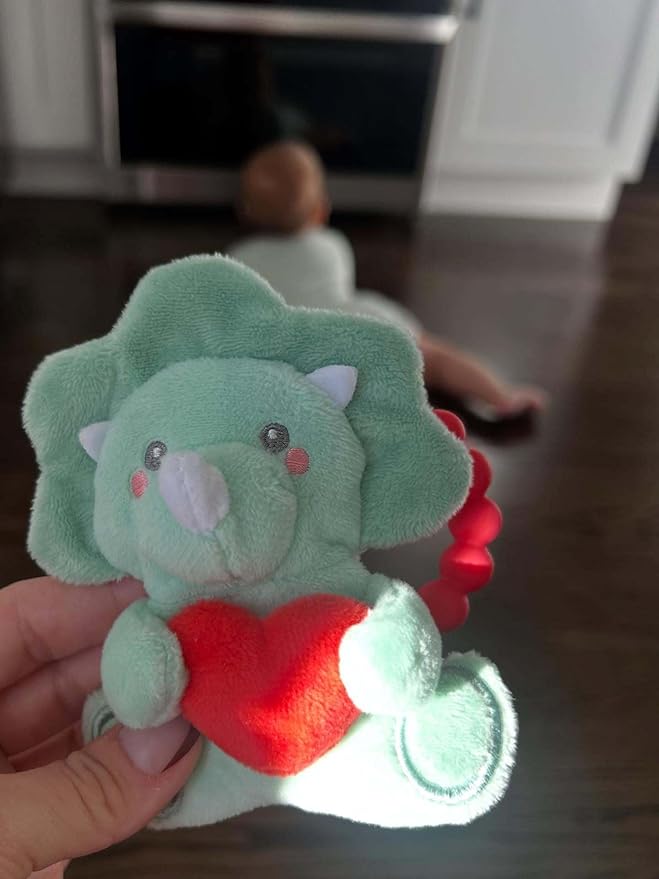 Pearhead Dinosaur Baby Teether – BPA-Free Silicone Teething Ring, Soft Crinkle Sensory Rattle, Dino Baby Gift for Boys and Girls, Infant Gum Soother for Newborns 0+ Months