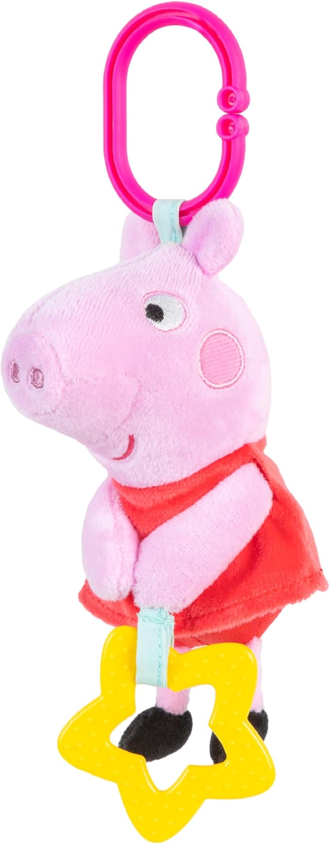 Kids Preferred Peppa Pig Take Along Activity Toy - Baby Toy, Star Teether, Rattle, Sensory Toy, 9 Inches, On-The-Go Clip, Ages 0 Months and Up