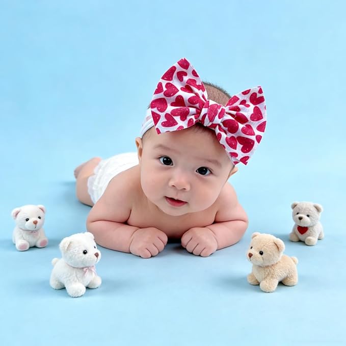 Baby Nylon Headbands Valentine's Day Baby Bows Stretchy Red Headbands for Newborns Infant Cute Hair Accessories (Y15, FZ)