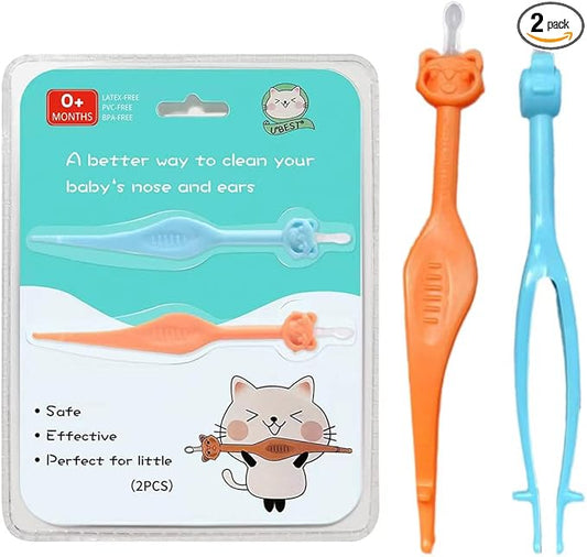 Two Pack 3 in 1 Baby Nose and Ear Gadget, Safe Baby Nose and Ear Cleaner, Nose Cleaning Tweezers for Infants and Toddlers