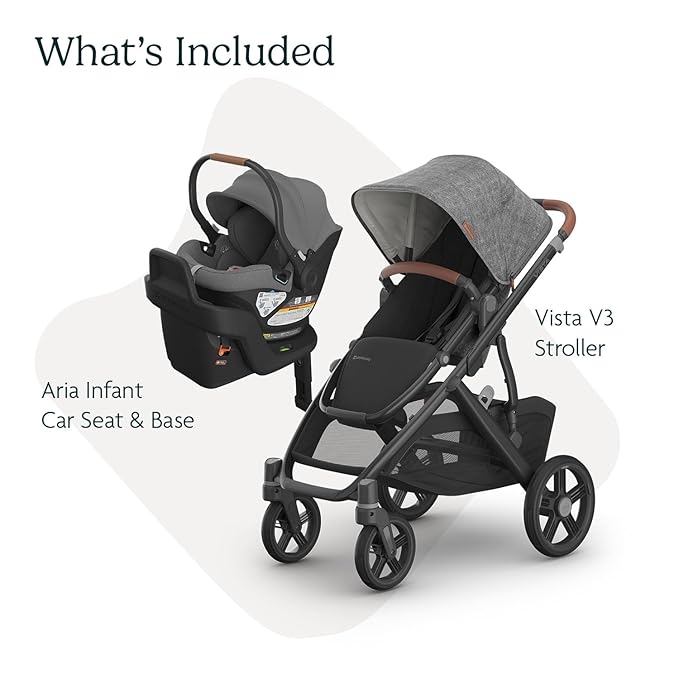 UPPAbaby Travel System - Vista V3 Stroller + Aria Lightweight Car Seat Combo - Toddler Seat, Rain Shield, Bug Shield, Car Seat, Base with Load Leg + Infant Insert Included – Greyson (Charcoal Mélange)
