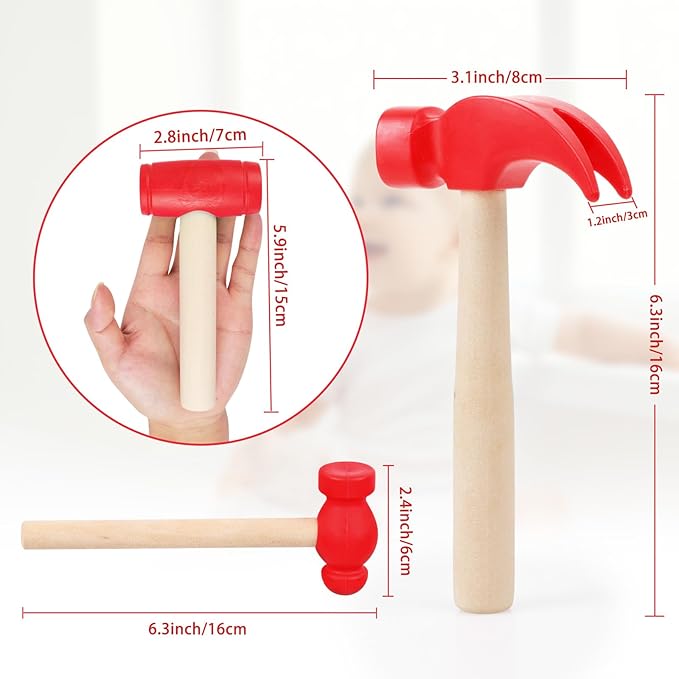 3pcs Wooden Mallet Toy Hammer Simulation Wooden Hammers Small Plastic Toddler Fake Hammer Portable Maintenance Kids Tools Toys Pretend for Boys Girls