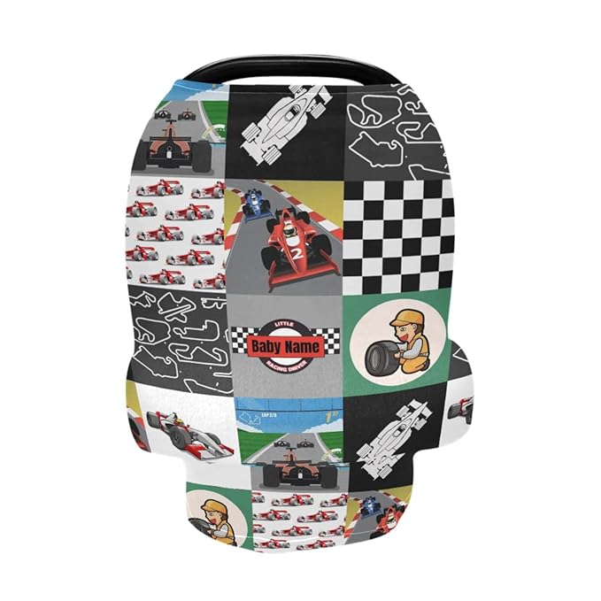 Personalized Baby Car Seat Cover for Babies, Custom Name Baby Car Seats Canopy for Boys Girls, Nursing Breastfeeding Stroller Covers for Infant Newborn, Shower Gift for Baby (Race Car)