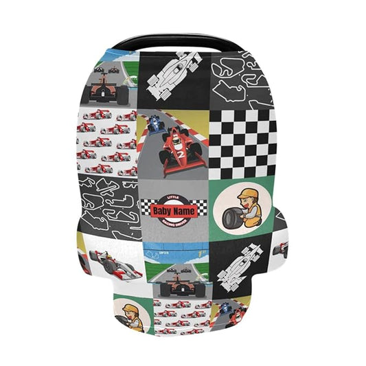 Personalized Baby Car Seat Cover for Babies, Custom Name Baby Car Seats Canopy for Boys Girls, Nursing Breastfeeding Stroller Covers for Infant Newborn, Shower Gift for Baby (Race Car)