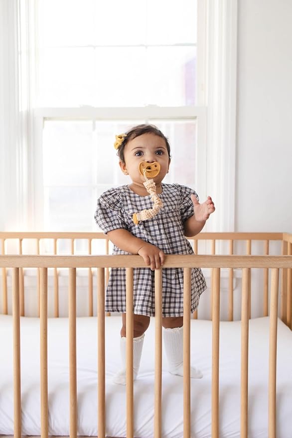 Muslin Cotton - Metal-Free Pacifier Clips, Lightweight and Secure Pacifier Holder for Babies (Sun Éclat) - Mila & Lulu