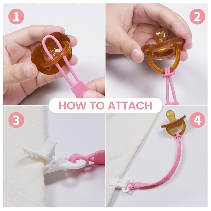 One Piece Design Silicone Pacifier Clip Holder for Baby Boys and Girls,Pack of 4 Flexible Paci Leash,Binky Clips,Newborn Essentials (Flowers & Leaves, Pink)