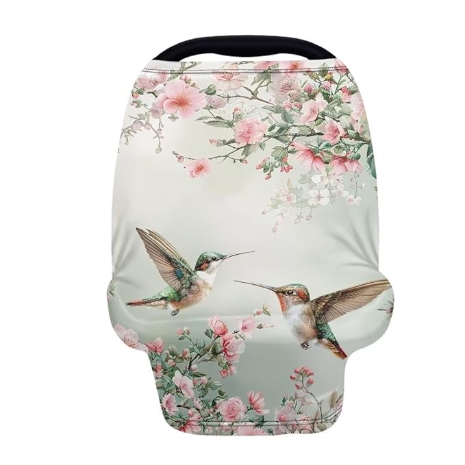 Coldinair Hummingbird Flower Car Seat Covers for Babies Girls,Super Soft Comfortable Nursing Covers,Multi-use