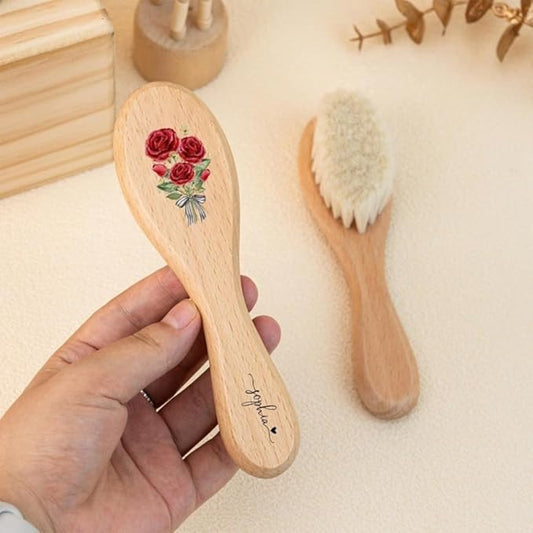 Personalized Baby Hair Brush,Hairbrush,Personalised Name Baby Brush,Baby Birthflower Hair Brush,Custom Baby Gifts (1pcs)