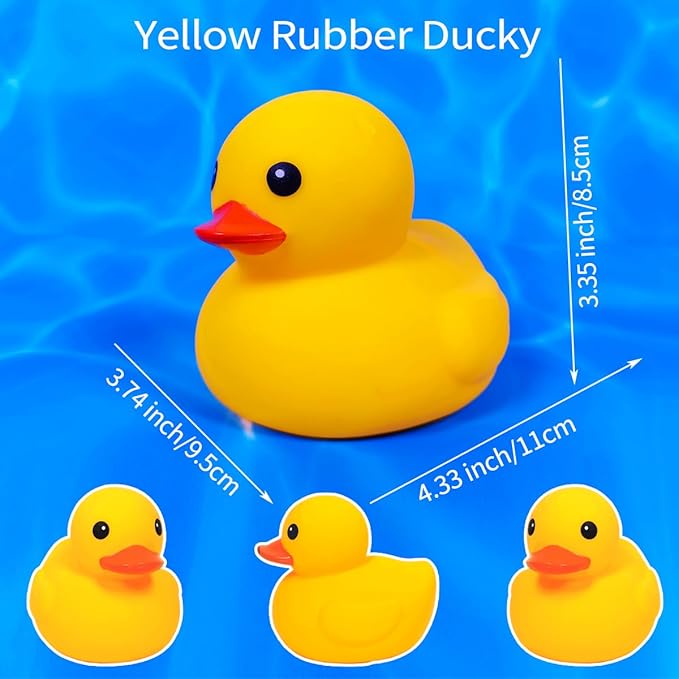 4.3 Inch 20 Pcs Kalafona Rubber Bathtub Duck/Duckie Waterproof No 'Bebe' No Hole Funny Bath Swimming Pool Toy Without Hole for Kids Birthday Party Favor Home Decor