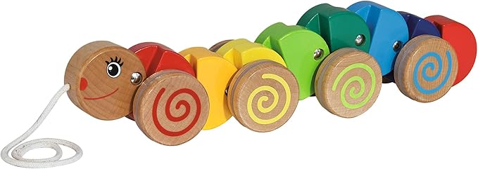 Eichhorn 100003447 Nachziehtier-100003446 Pull-Along Caterpillar with Movement, 32 cm Long, Beech Wood, Colourful