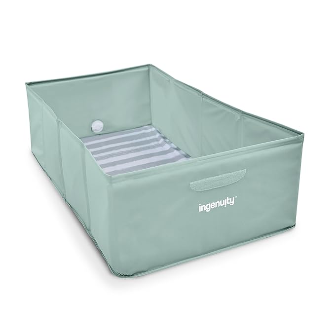Ingenuity Tuckaway Toddler Folding Tub, Converts Shower to Tub, Folds to Store, Easy to Clean, No Assembly Required, Portable Baby Bathtub for Travel, 12M-5Y, Green