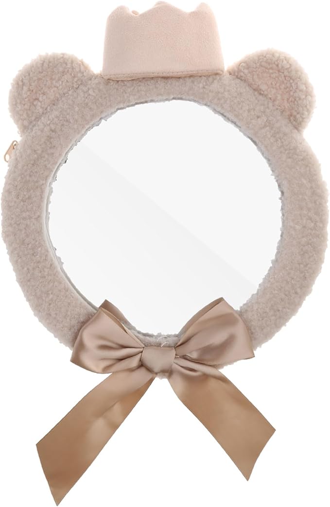 Cute Bear Crown Baby Observation Mirror Safe Seats Rearview Mirror for Parents, Multi functional and Portable Mirror, Pink