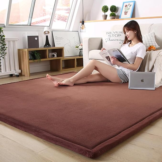 Loartee Nursery Rug Coral Velvet Crawling Rugs Mat Area Rugs Play Crawling Mat(4'11"x6'7", Coffee) for Toddler Children Play Mat Yoga Mat Exercise Pads Carpet