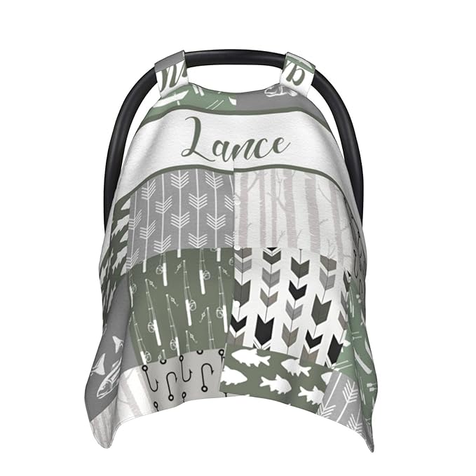 Custom Baby Car Seat Canopy with Name, Personalized Baby Car Seats Covers for Baby Boy, Fishing Opening Minky Nursing Breastfeeding Cover for Infant, Carseat Canopies for Newborn