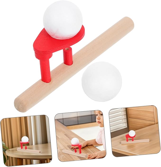 STOBOK Wooden Floating Blow Pipe and Balls Balance Game Fun Stress Reliever Toy for Kids and Adults, Improves Motor Skills and Hand-Eye Coordination, 6.22 X 2.16 X 1.57 Inches