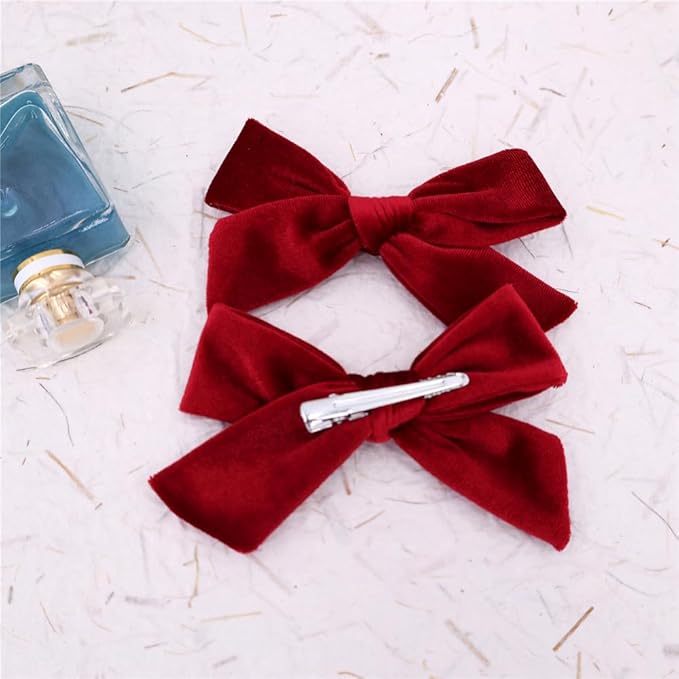 Vintage Velvet Bow Hair Clips for Baby Girl Kids Women Fall Velvet Christmas Hair Bows Barrettes Accessories (2 pcs Wine)