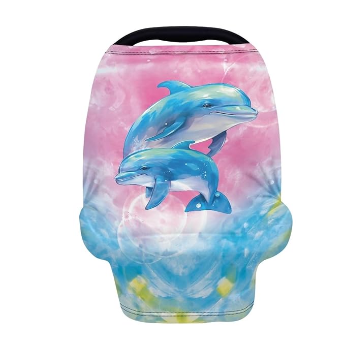 Forchrinse Blue Dolphin Tie Dye Baby Car Seat Covers Stretchy Nursing Cover Breastfeeding Scarf Infant Carseat Canopy Multi-use Cover for Boys Girls