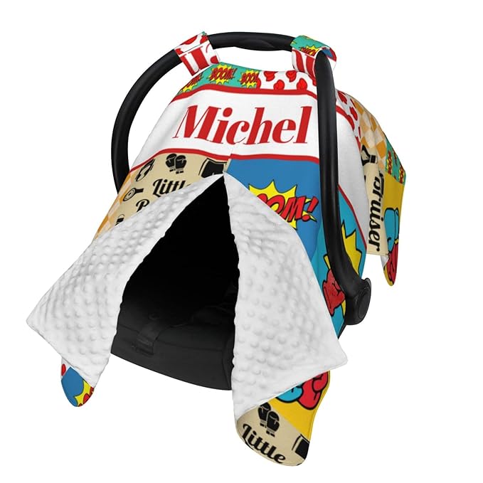 Custom Baby Car Seat Canopy with Name, Personalized Boxing Baby Car Seats Covers for Baby Boy, Opening Minky Nursing Breastfeeding Cover for Infant, Carseat Canopies for Newborn