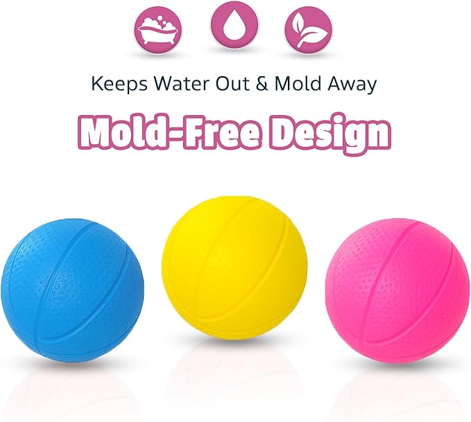 MARPPY Bath Toys - Bathtub Basketball Hoop for Toddler Kids - Mold-Free Bath Toys with Strong Suction Cups and 3 Colorful No-Hole Balls - Fun Shower and Bathtub Toy for Toddlers