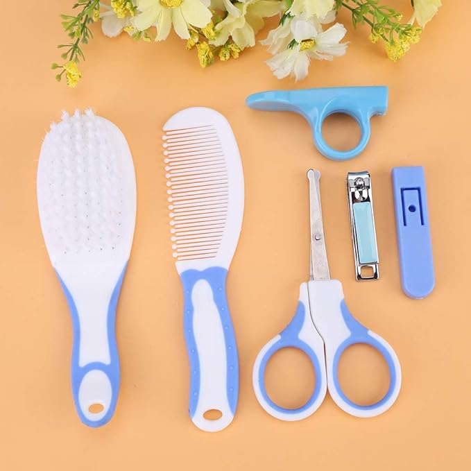 Baby Grooming Kit, 6pcs Baby Health Care Kit Nursery Care Kit Baby Health Care Set Portable, Safety Cutter Baby Nail Kit for Nursing Baby and Grooming(Blue)