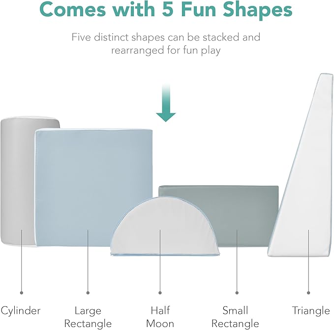 Best Choice Products Soft Foam Climbing Blocks for Toddlers, 5-Piece Baby Play Set, Easy-Clean Vinyl Foam Shapes, Safe Certified Materials, Early Learning Motor Skill Development Toy - Blue