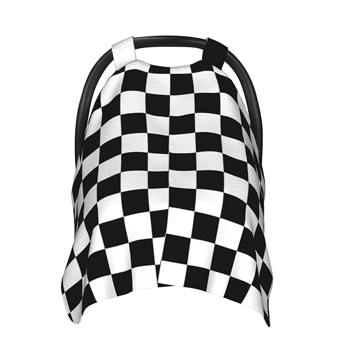 Black White Checkered Baby Car Seat Canopy Cover Multi Use Nursing Cover for Newborn Car Seat Canopy Mom Nursing Breastfeeding Covers Newborn Shower Gift