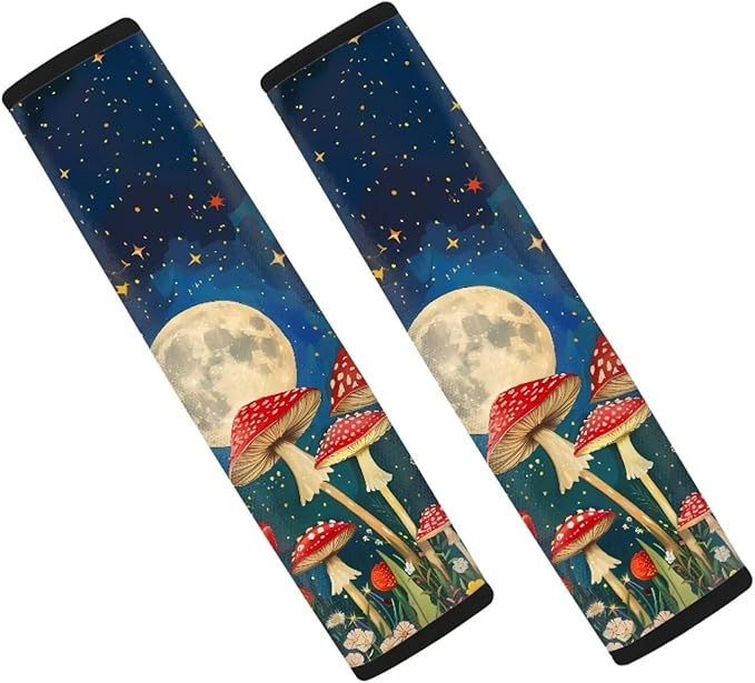 UNICEU Night Moon Mushroom Automotive Seat Belt for Adults 2 Piece Mushroom Car Accessory Soft Comfortable Auto Seat Belt Cushion