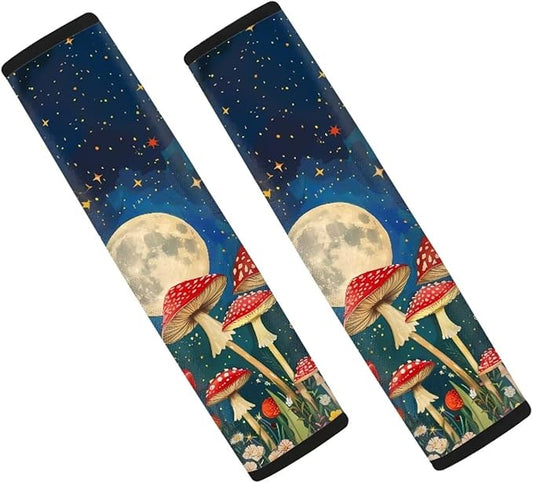 UNICEU Night Moon Mushroom Automotive Seat Belt for Adults 2 Piece Mushroom Car Accessory Soft Comfortable Auto Seat Belt Cushion