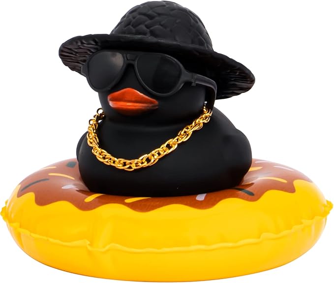wonuu Car Accessories Rubber Ducks Dashboard Decorations Rubber Duck Pink Accessories Dashboard Duck Car Decorations Car Ducks for Dashboard Car Duck Car Dashboard Decorations, BG-Black-strawhatblack