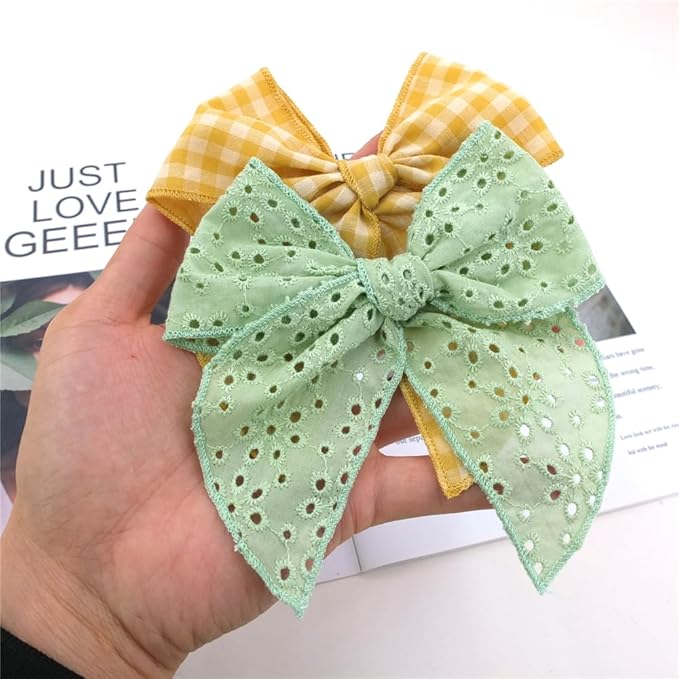 Pack of 4 Gorgeous Fable Bow Hair Clips for Girls Women Linen Hair Bow Alligator Clips Toddler Baby Mom Young Girl Hair Accessories (Olive)