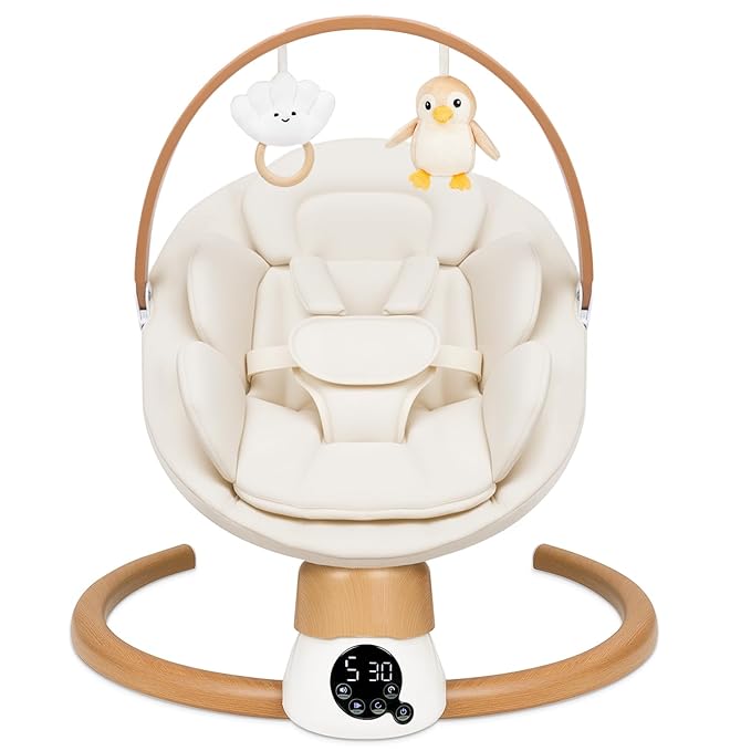 Baby Swings for Infants | Electric Portable Baby Swing with Bluetooth, 5 Swing Speed, 3 Timer Settings, 10 Lullabies, 5-Point Harness & Remote Control | Newborn Swing for Indoor & Outdoor (White)