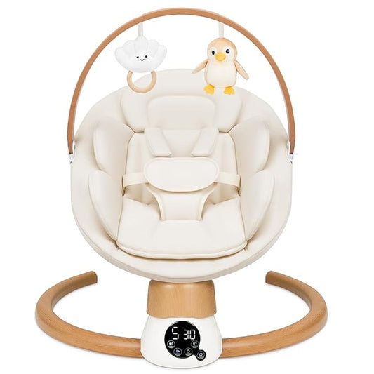 Baby Swings for Infants | Electric Portable Baby Swing with Bluetooth, 5 Swing Speed, 3 Timer Settings, 10 Lullabies, 5-Point Harness & Remote Control | Newborn Swing for Indoor & Outdoor (White)